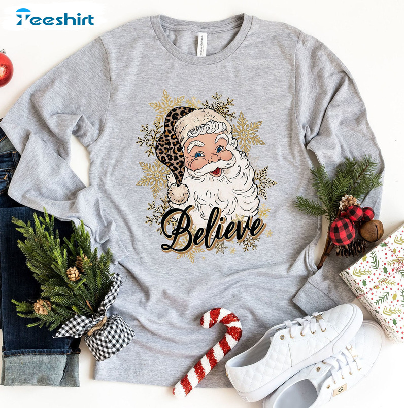 Believe Christmas Shirt, Christmas Party Short Sleeve Hoodie