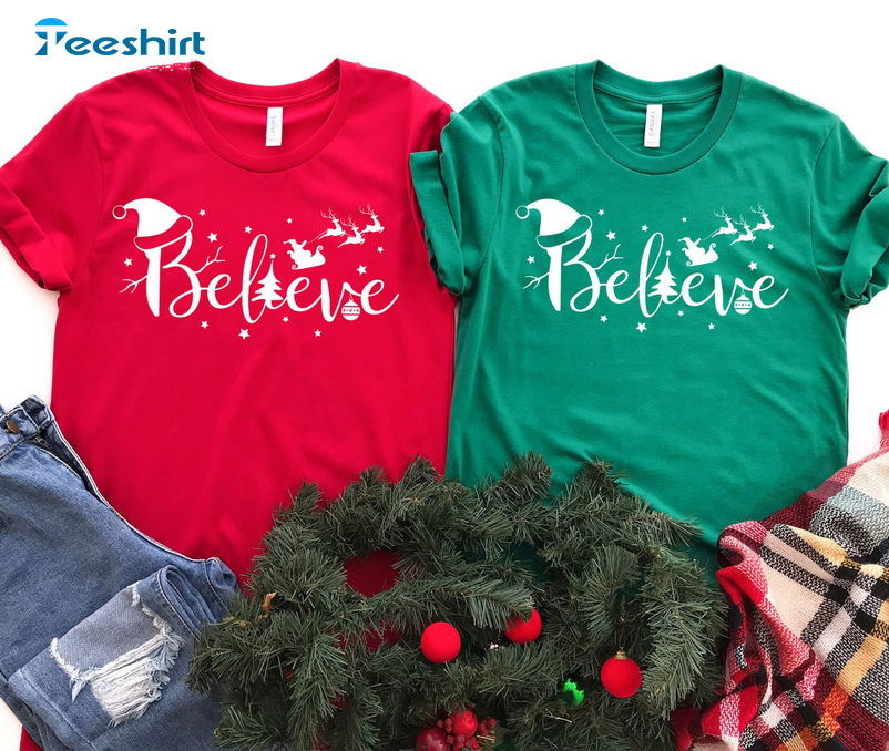 Believe Christmas Shirt – Christmas Reindeer Long Sleeve Sweatshirt