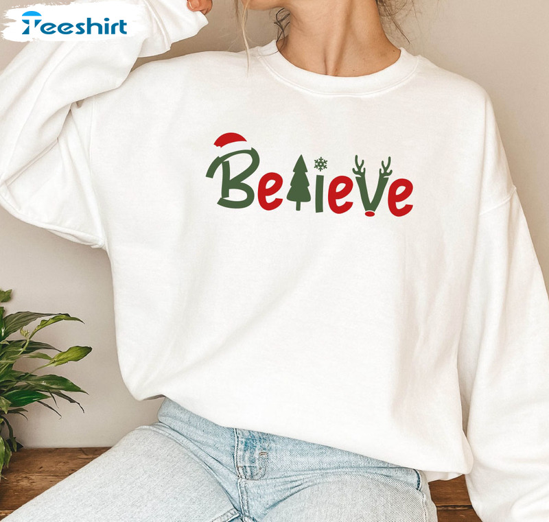 Believe Christmas Sweatshirt, Merry Xmas Vintage Sweater Unisex Hoodie