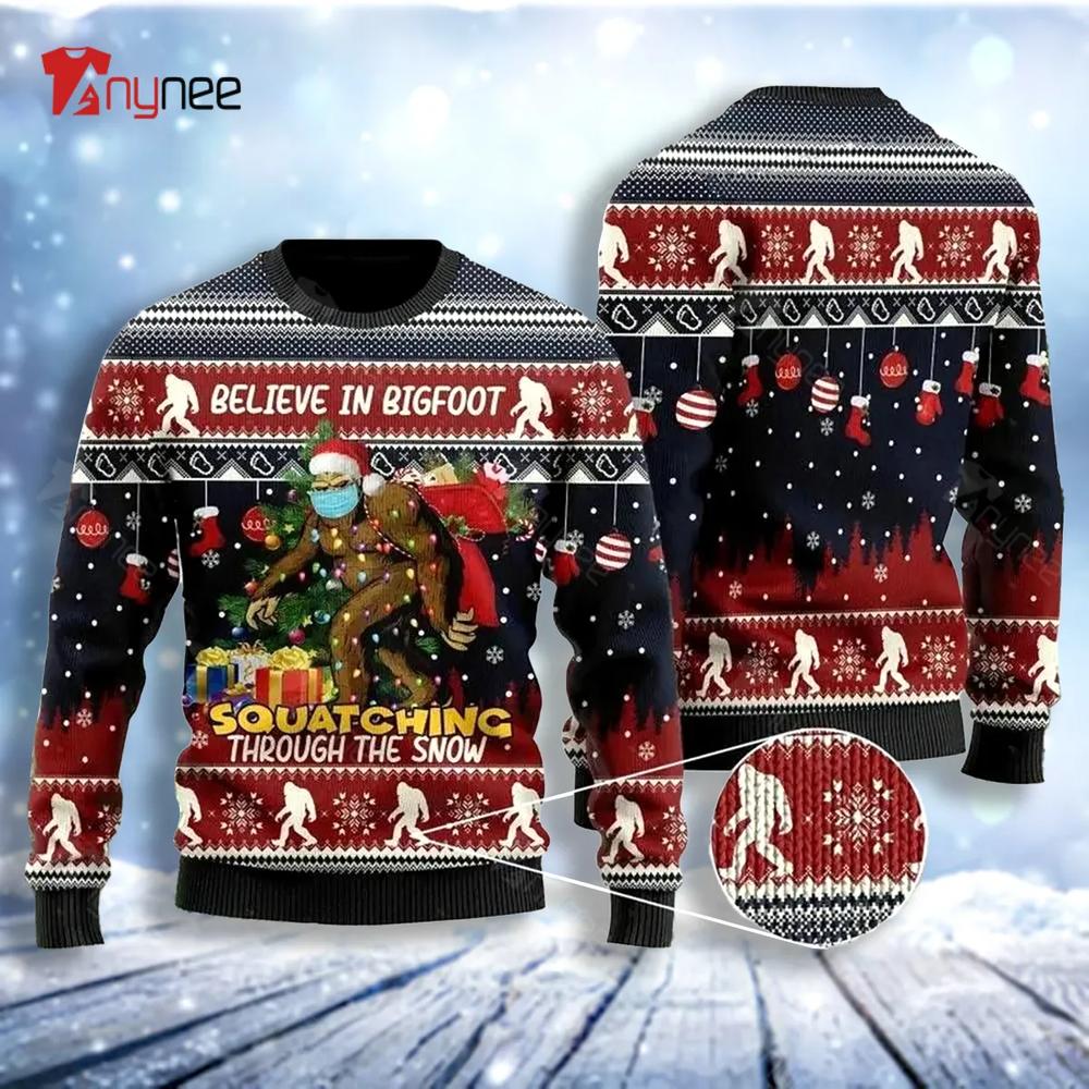 Believe In Bigfoot Ugly Christmas Sweater- Best Christmas Gifts 2023