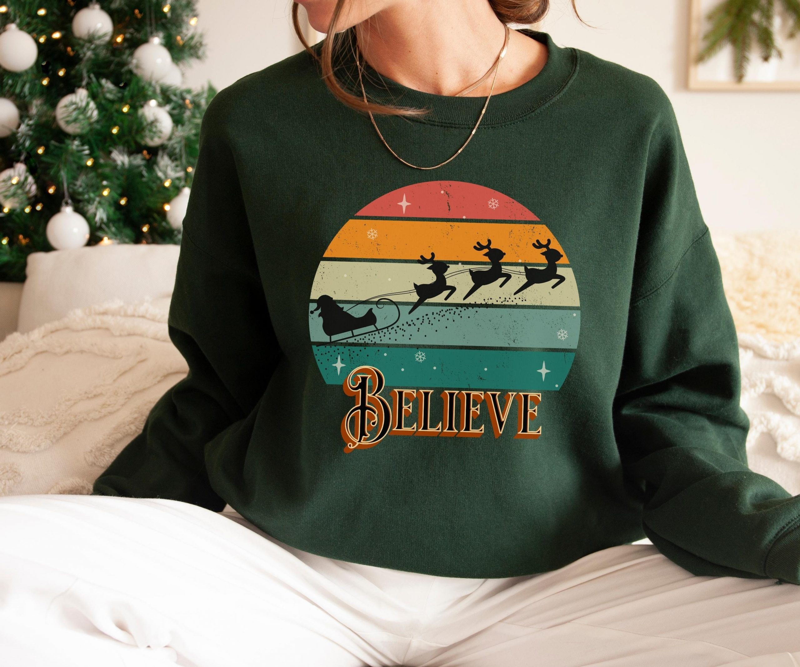 Believe Santa Claus Reindeer Sleighride Sweatshirt