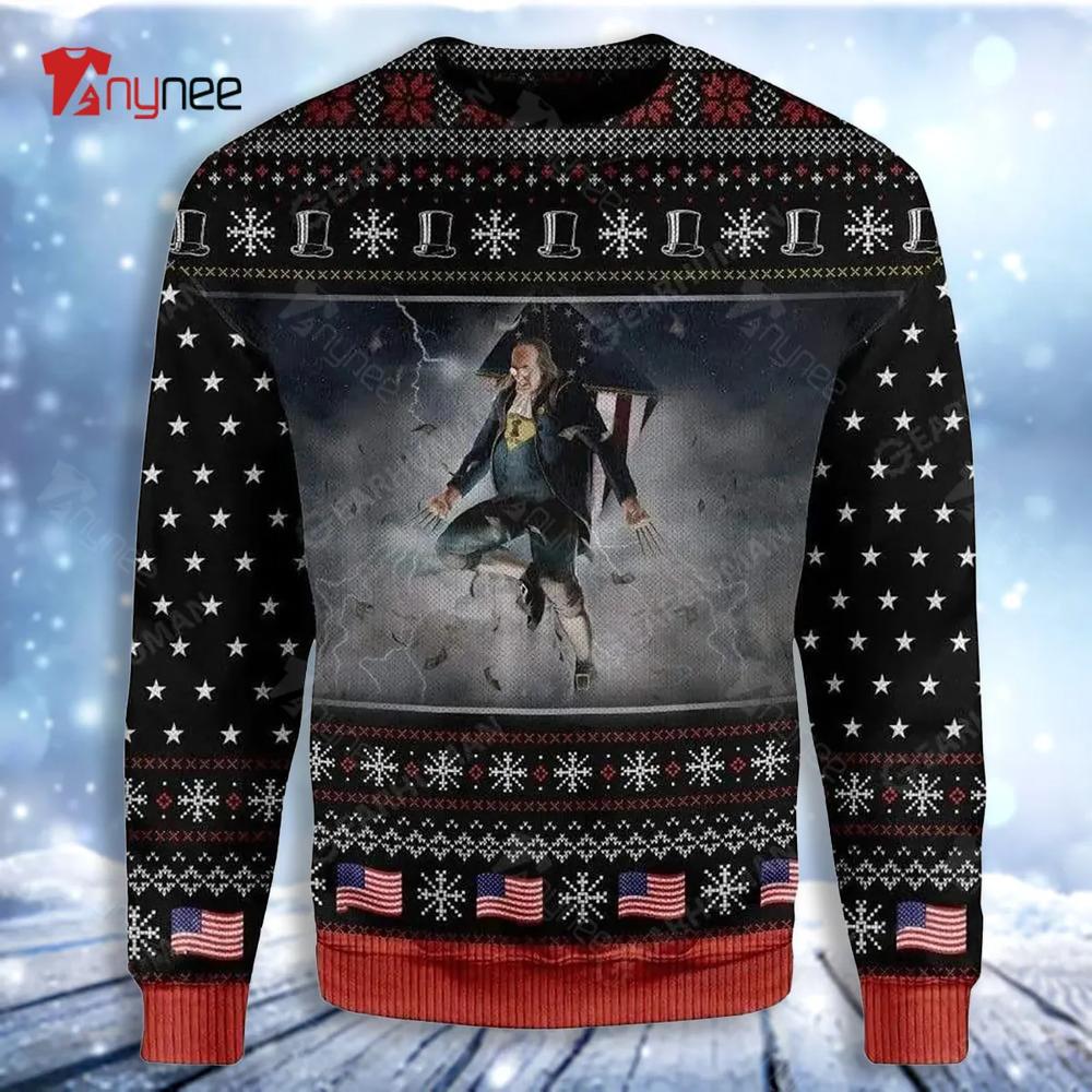 Benjamin Franklin Vs Zeus For Christmas Ugly Christmas Sweater- Best Christmas Gifts 2023