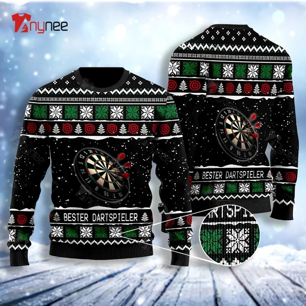 Bester Dartspieler With Christmas Patterns For Darts And Sport Lovers Ugly Christmas Sweater- Best Christmas Gifts 2023