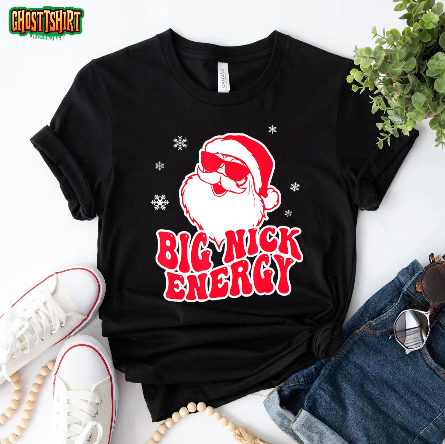 Big Nick Energy Shirt Christmas Reindeer Tshirt Cute Xmas T-Shirt