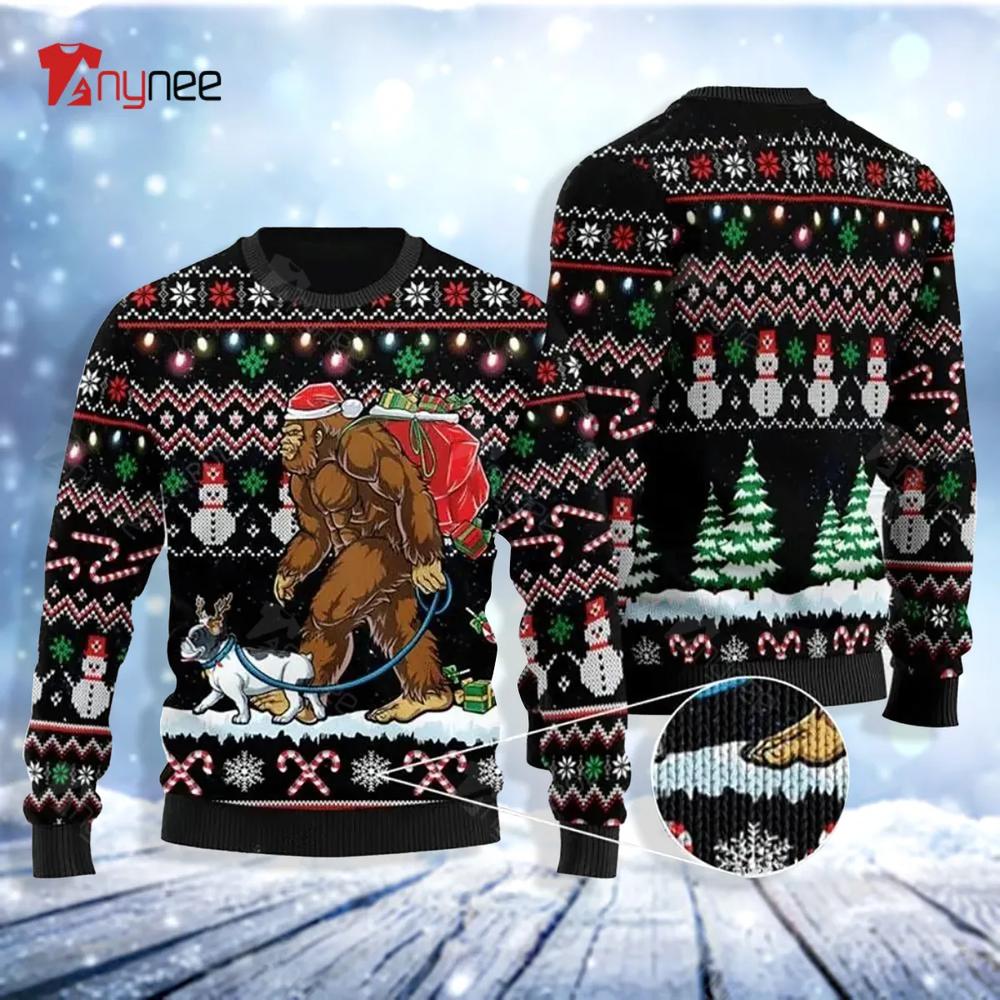 Bigfoot And French Bulldog Ugly Christmas Sweater- Best Christmas Gifts 2023