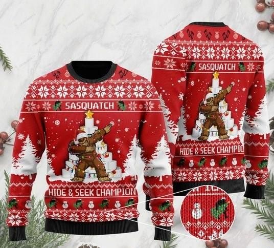 Bigfoot And Toilet Paper Sasquatch Hide And Seek Champion Dabbing Ugly Christmas Sweater | For Men & Women | Adult | US3218- Best Christmas Gifts 2023