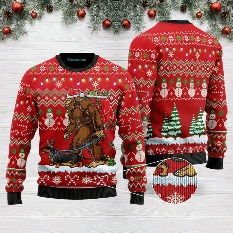 Bigfoot Dachshund Ugly Christmas Sweater | For Men & Women | Adult | US3114- Best Christmas Gifts 2023