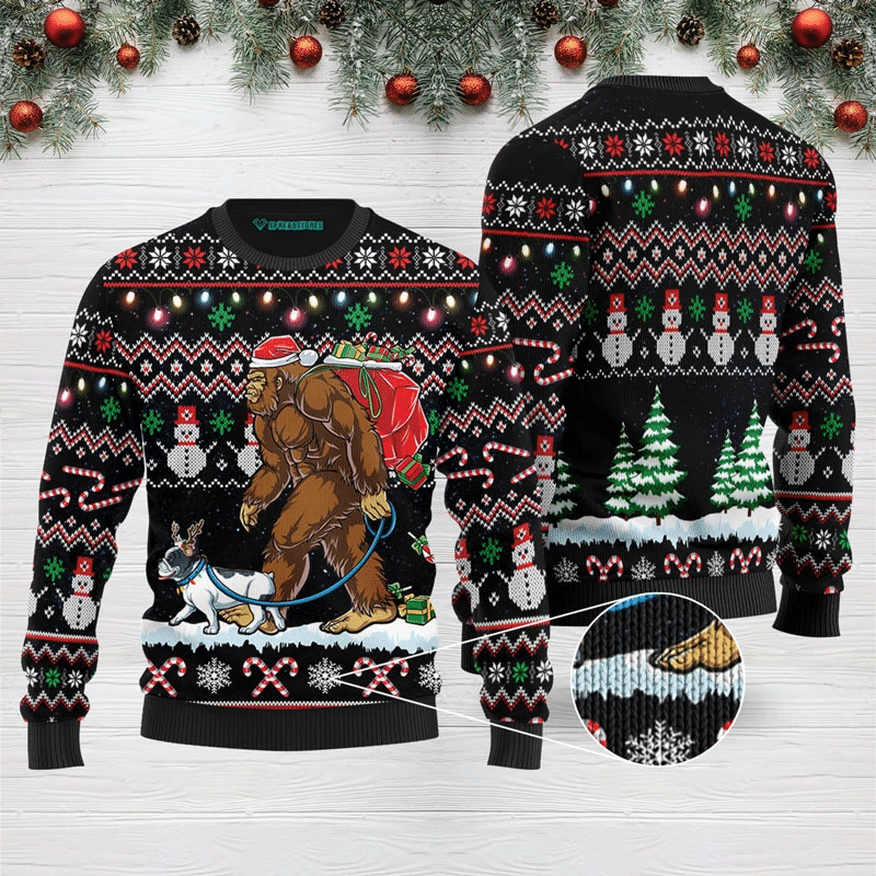 Bigfoot French Bulldog Ugly Christmas Sweater | For Men & Women | Adult | US3118- Best Christmas Gifts 2023