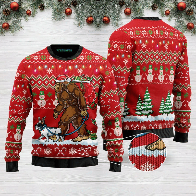 Bigfoot French Bulldog Ugly Christmas Sweater | For Men & Women | Adult | US3133- Best Christmas Gifts 2023