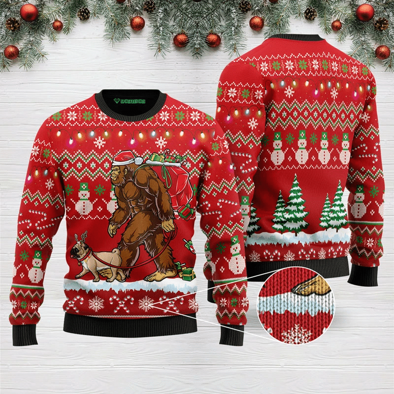 Bigfoot Pug Ugly Christmas Sweater | For Men & Women | Adult | US3122- Best Christmas Gifts 2023