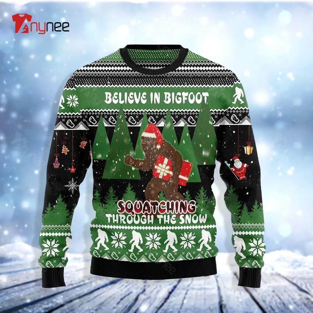 Bigfoot Through Snow Ugly Christmas Sweater- Best Christmas Gifts 2023