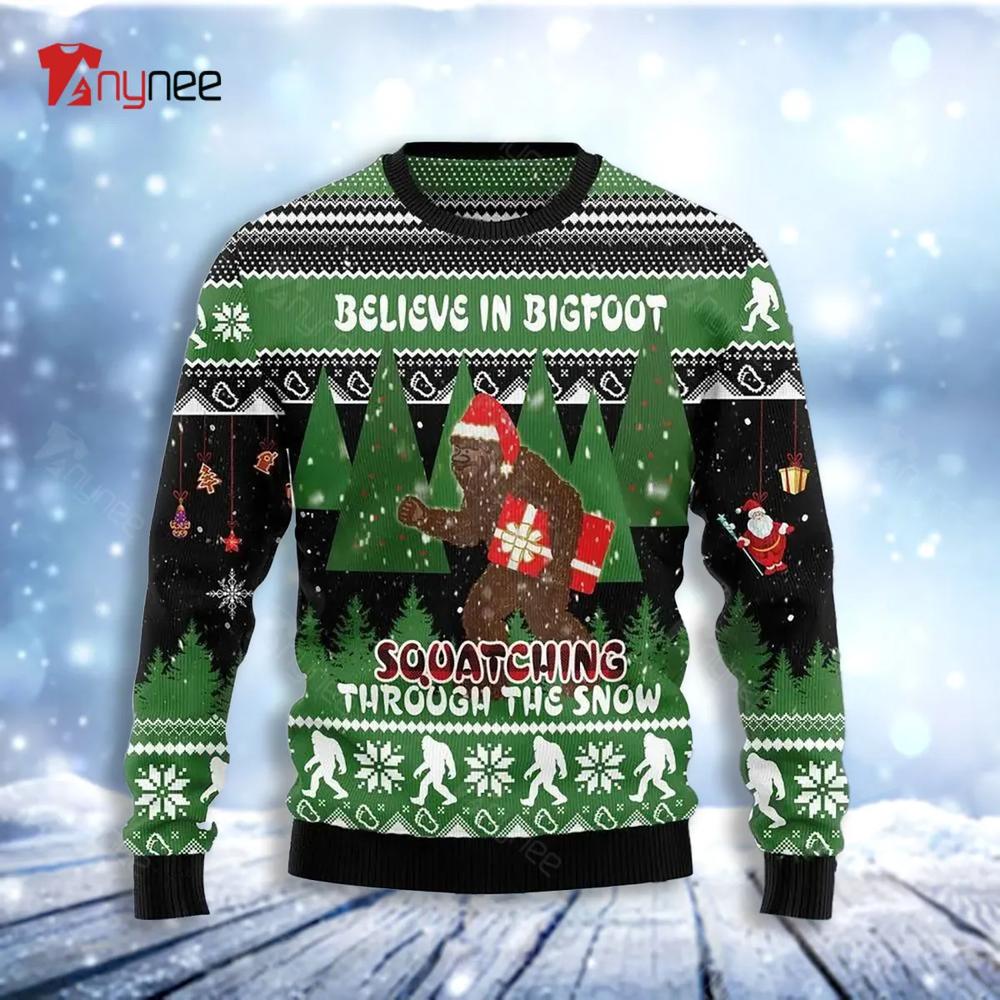 Bigfoot Through Snow Ugly Christmas Sweater- Best Christmas Gifts 2023