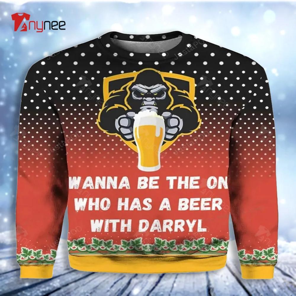 Bigfoot Wanna Be The One Who Has Beer With Darryl Ugly Christmas Sweater- Best Christmas Gifts 2023