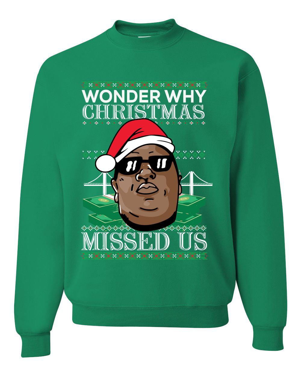 Biggie Smalls Wonder Why Christmas Missed Us Ugly Christmas Sweater Unisex Crewneck Graphic Sweatshirt- Best Christmas Gifts 2023