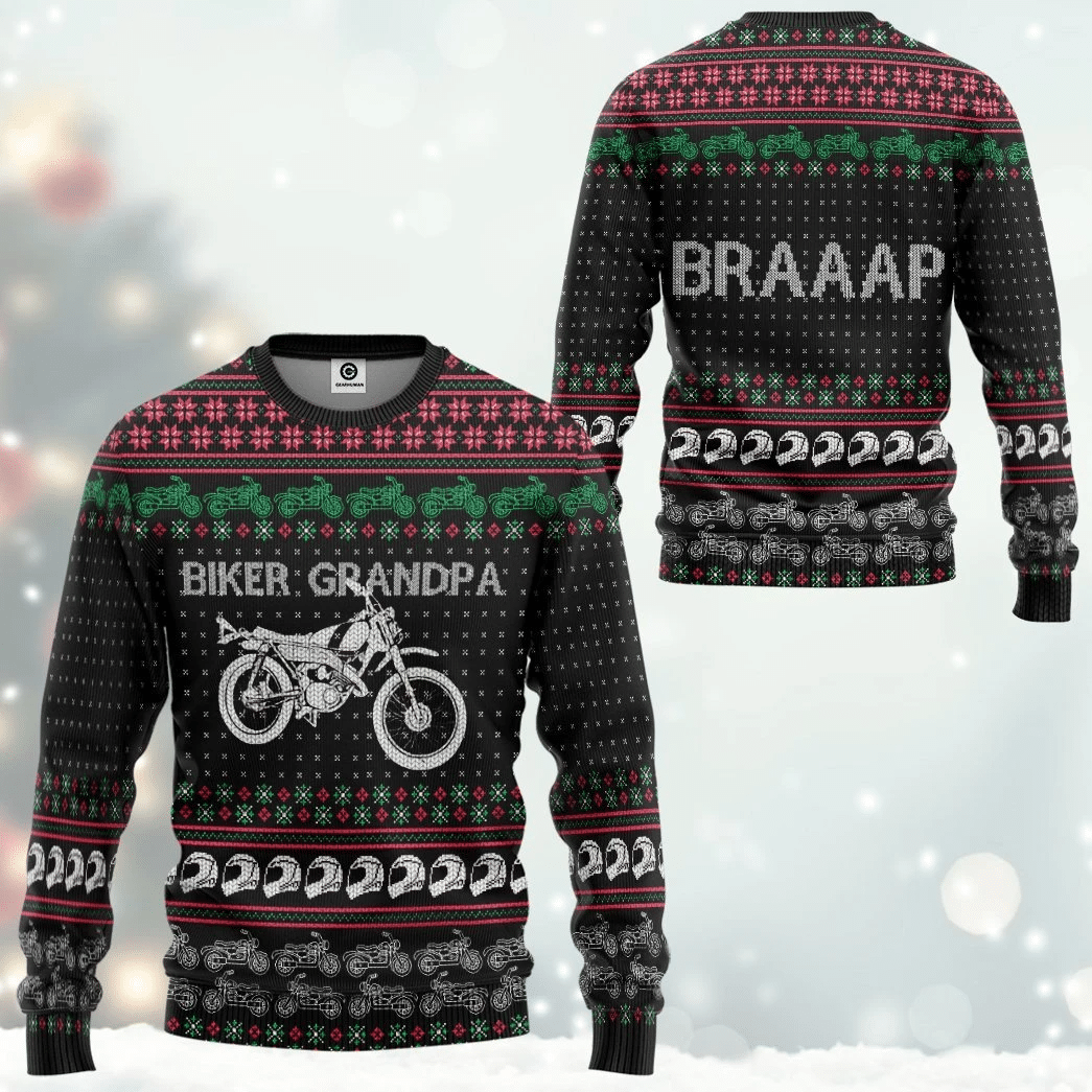 Biker Grandpa Braaap Ugly Christmas Sweater | For Men & Women | Adult | US3248- Best Christmas Gifts 2023