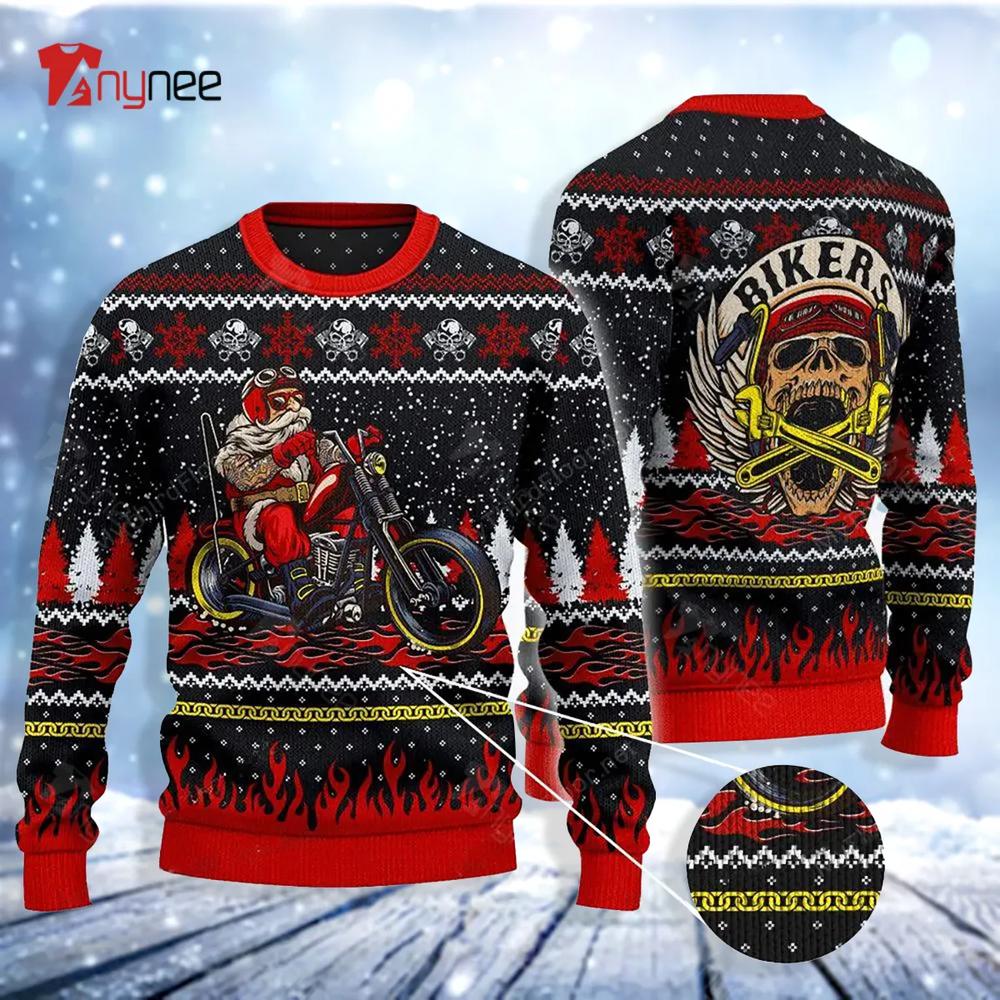 Biker Motorcycle Santa Christmas Ugly Christmas Sweater- Best Christmas Gifts 2023