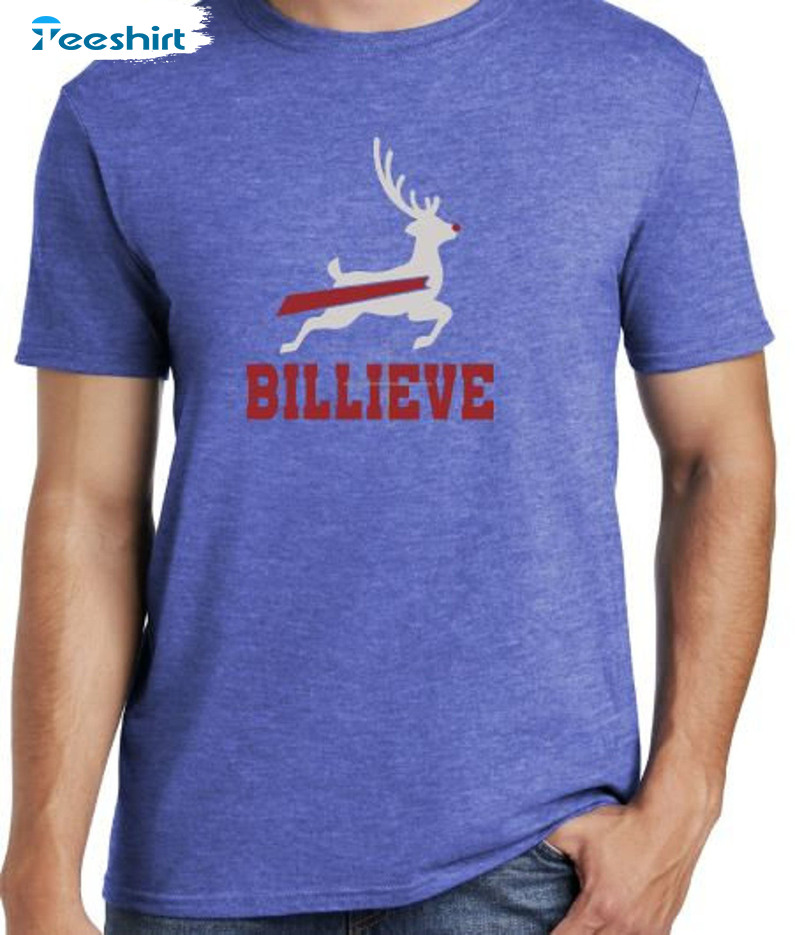 Billieve Rudolph Buffalo Bills Shirt, Football Christmas Short Sleeve Sweater