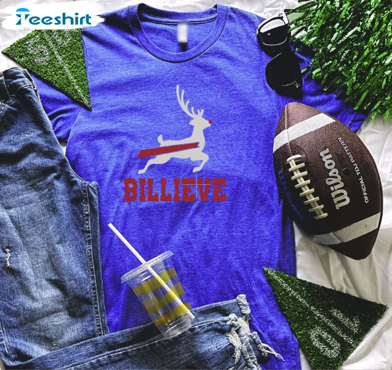 Billieve Rudolph Buffalo Bills Shirt, Football Christmas Short Sleeve Sweater