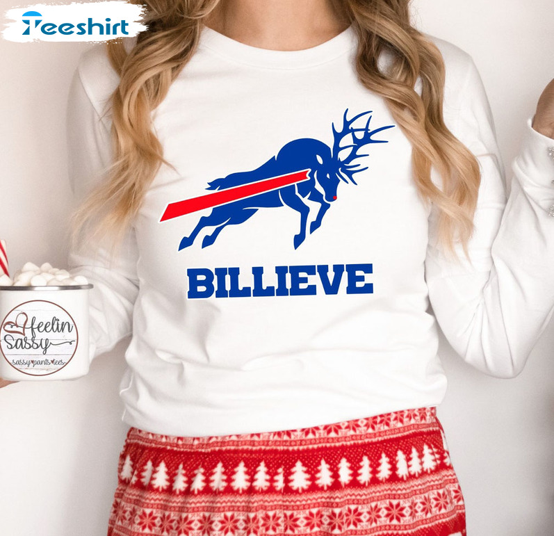 Bills Reindeer Shirt, Christmas Buffalo Billieve Sweater Short Sleeve