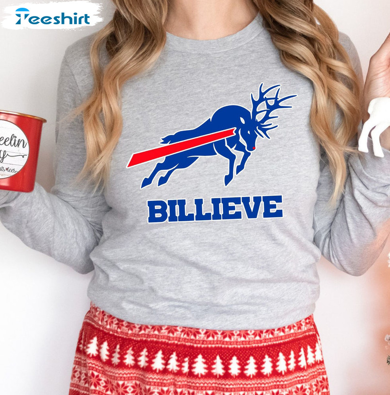 Bills Reindeer Shirt, Christmas Buffalo Billieve Sweater Short Sleeve