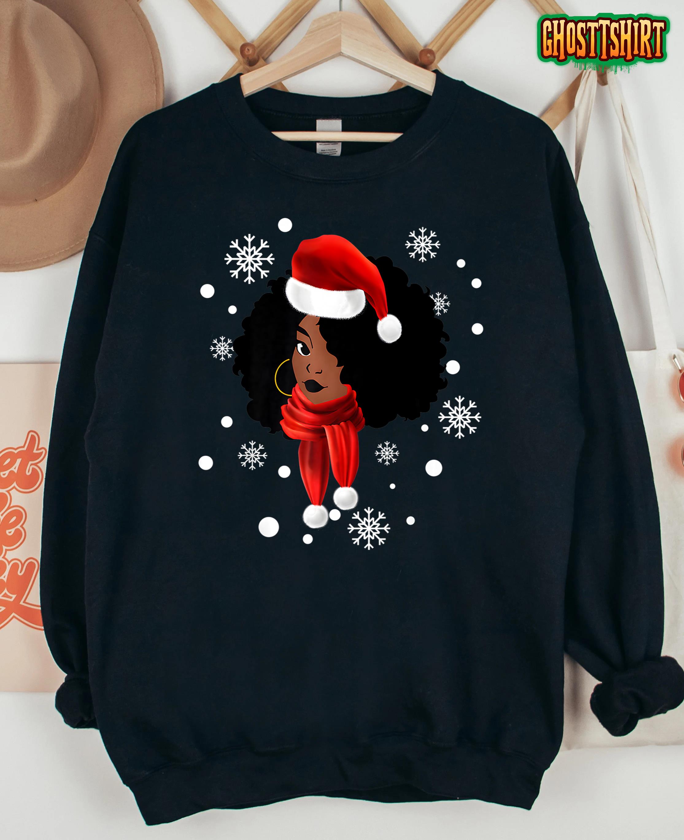 Black African American Santa Apparel Christmas Melanin Women T-Shirt