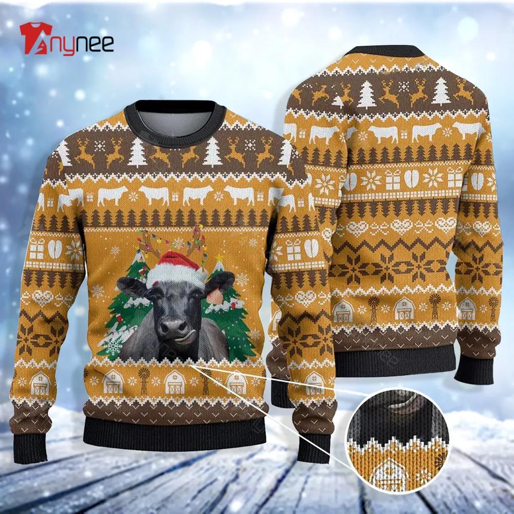 Black Angus Cattle Lovers Christmas On The Farm Ugly Christmas Sweater- Best Christmas Gifts 2023