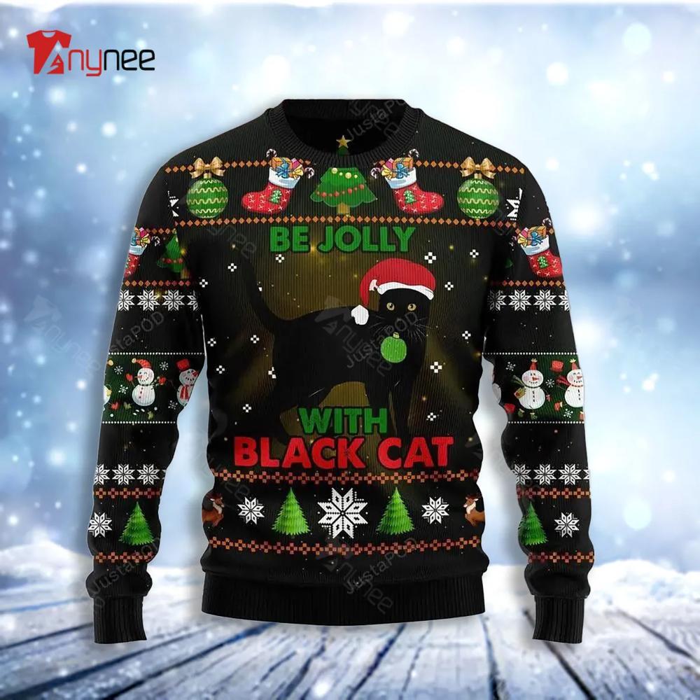 Black Cat Be Jolly Ugly Christmas Sweater- Best Christmas Gifts 2023