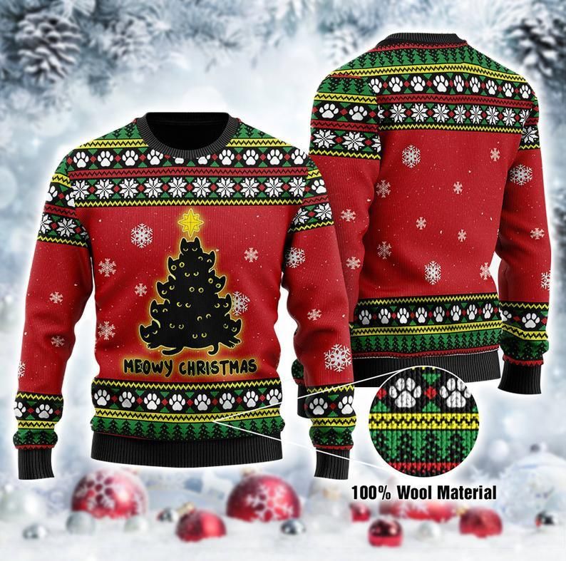 Black Cat Christmas Tree Ugly Christmas Sweater | For Men & Women | Adult | US1983- Best Christmas Gifts 2023