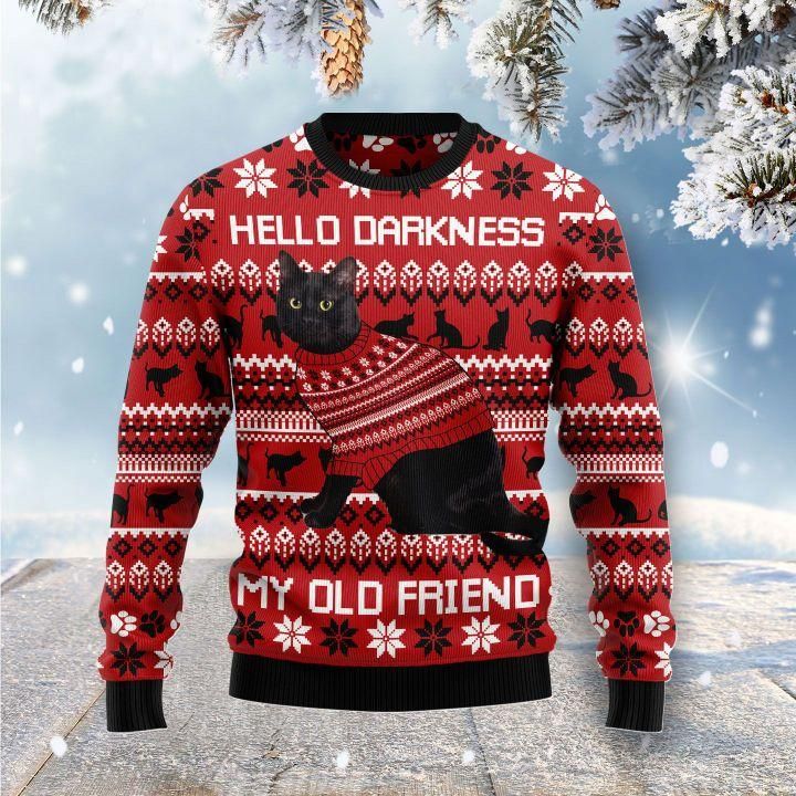 Black Cat Hello Darkness My Old Friend Ugly Christmas Sweater | For Men & Women | Adult | US1541- Best Christmas Gifts 2023