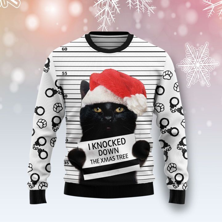 Black Cat Knocked Down Ugly Christmas Sweater | For Men & Women | Adult | US1503- Best Christmas Gifts 2023