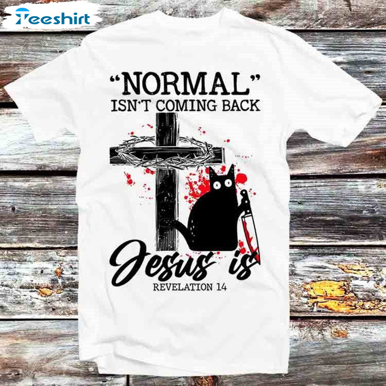 Black Cat Normal Isnt Coming Back Jesus Is Shirt, Halloween Short Sleeve Long Sleeve