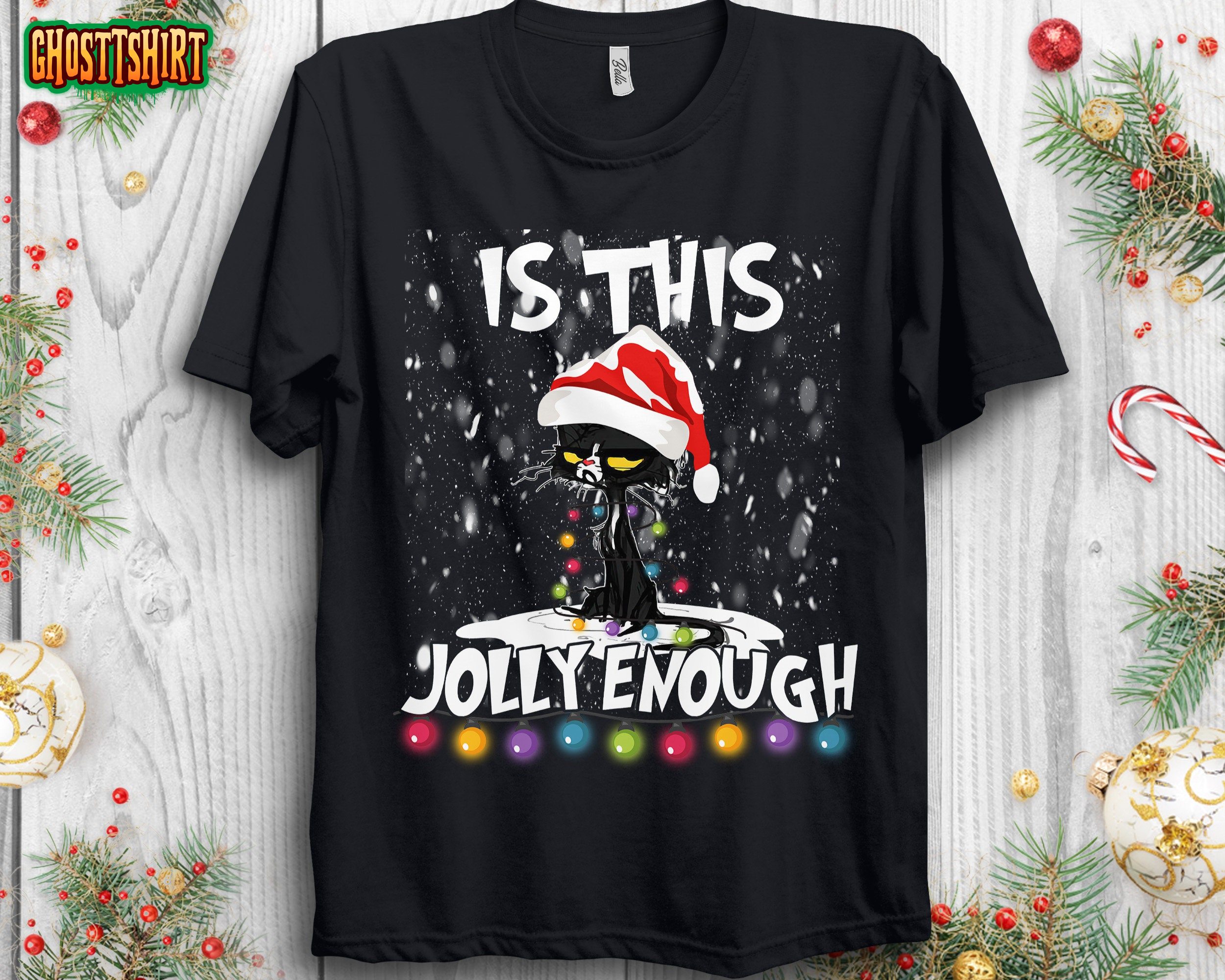 Black Cat Santa Hat Christmas Is This Jolly Enough Sweatshirt