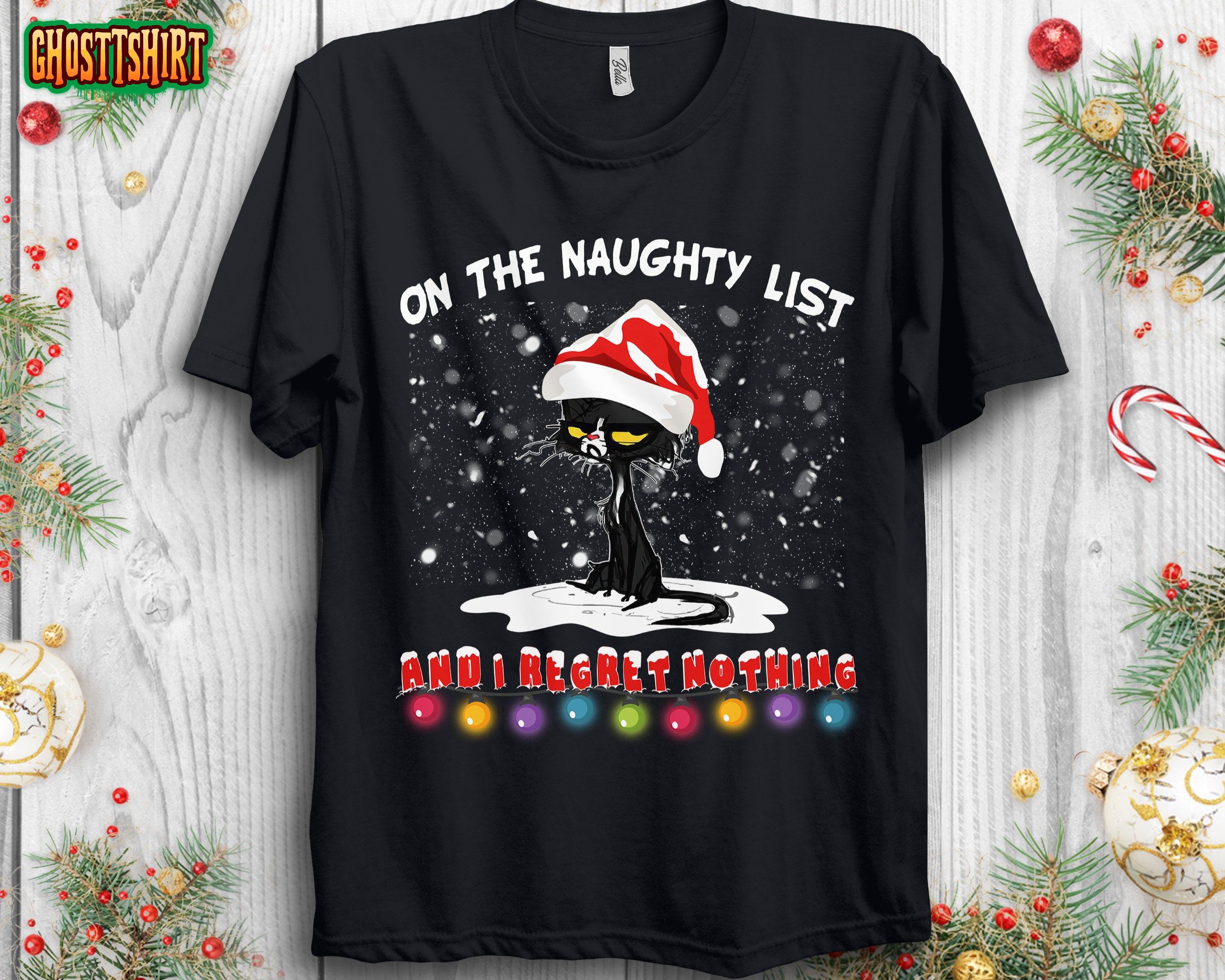 Black Cat Santa Hat Christmas On The Naughty List Sweatshirt