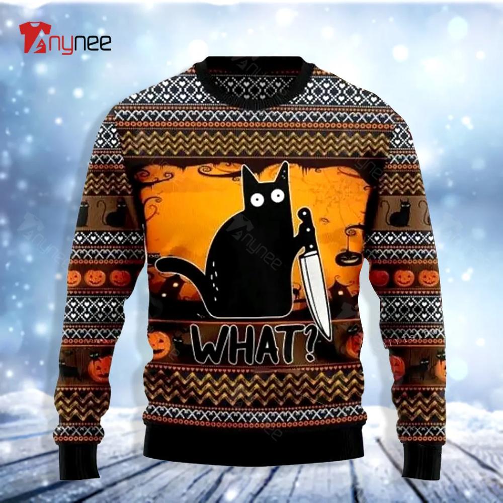 Black Cat What Chimney Occasion Christmas Ugly Christmas Sweater- Best Christmas Gifts 2023