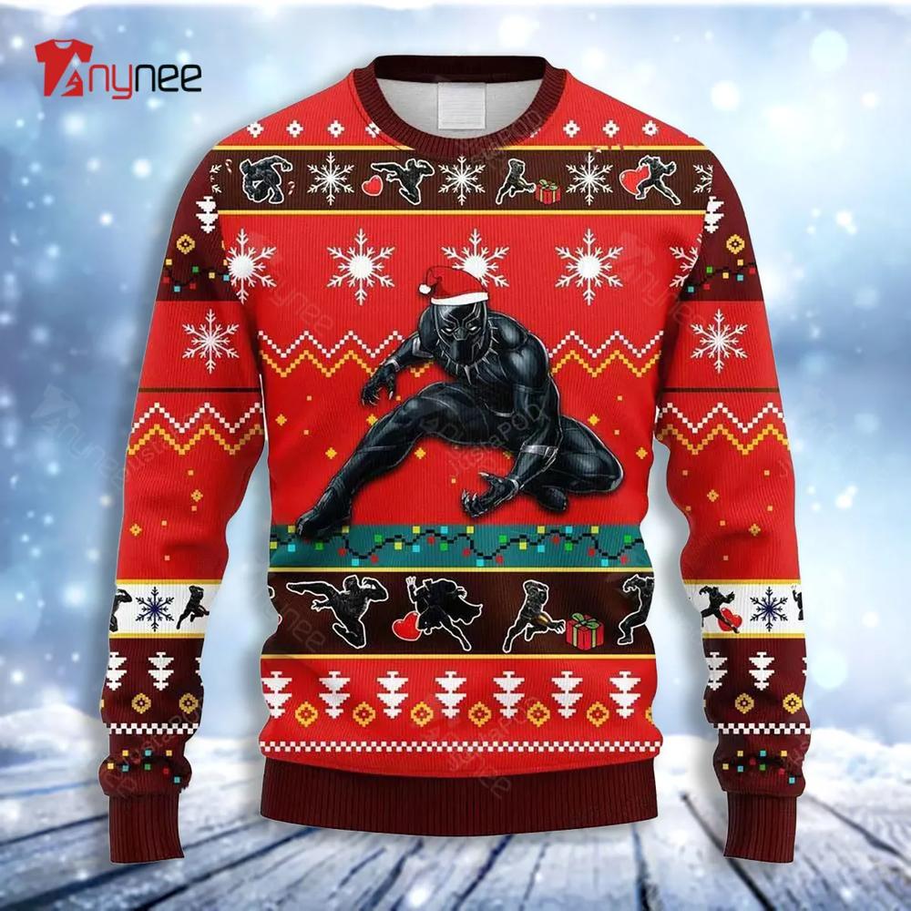 Black Panther Red Brown Ugly Christmas Sweater- Best Christmas Gifts 2023