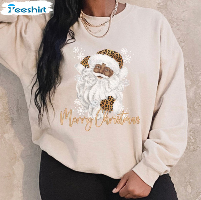 Black Santa Claus Shirt, African American Santa Christmas Sweater Unisex T-shirt