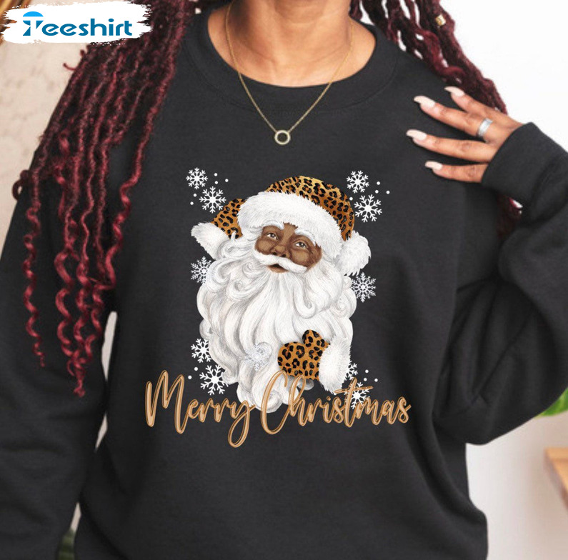 Black Santa Claus Shirt, African American Santa Christmas Sweater Unisex T-shirt