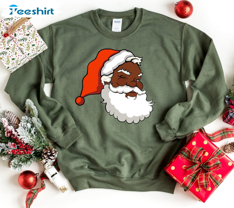 Black Santa Claus Shirt, American Christmas Unisex T-shirt Short Sleeve