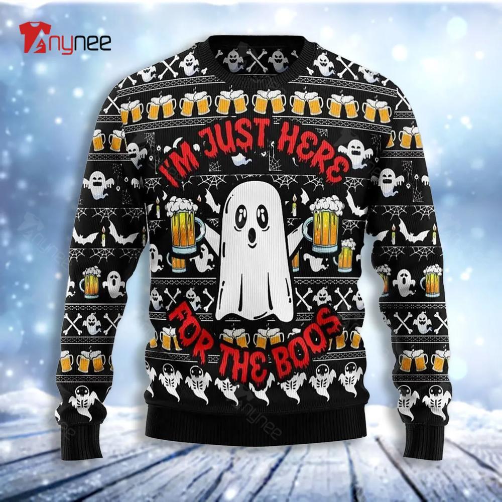 Boo Beer Im Just Here For The Boos For Ugly Christmas Sweater- Best Christmas Gifts 2023