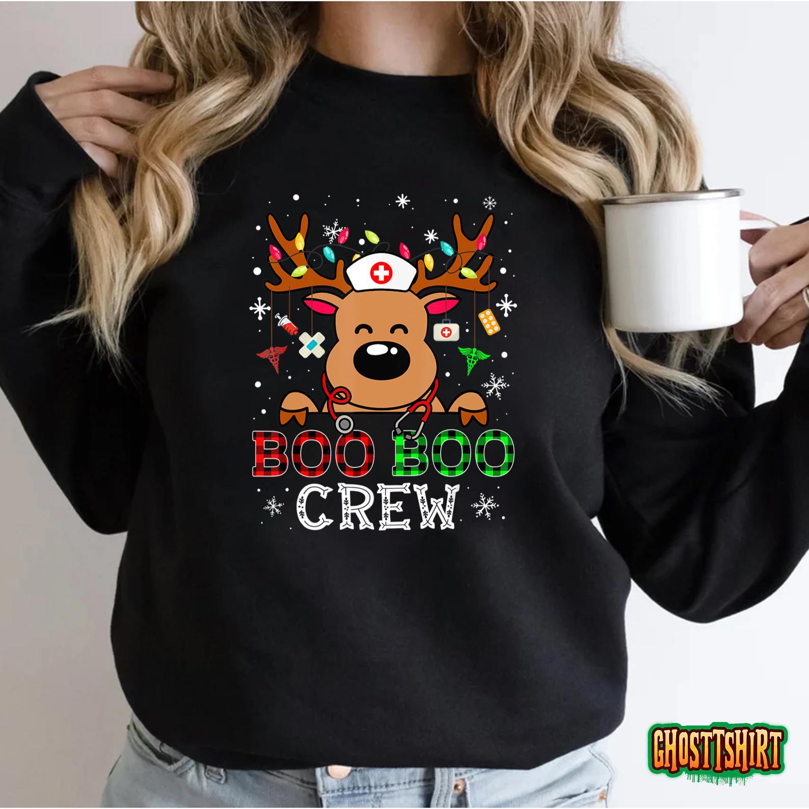 Boo Boo Crew Reindeer Nurse Buffalo Plaid Nurse Christmas Sweatshirt