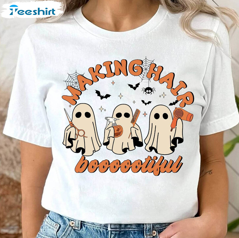 Boo Ghost Hair Stylist Shirt, Halloween Making Hair Bootiful Crewneck Sweatshirt