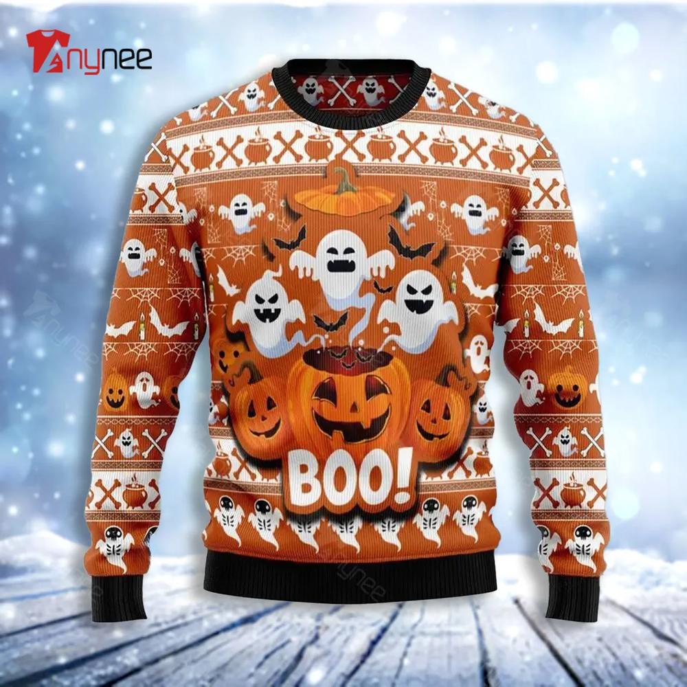 Boo Pumpkin Ugly Christmas Sweater- Best Christmas Gifts 2023