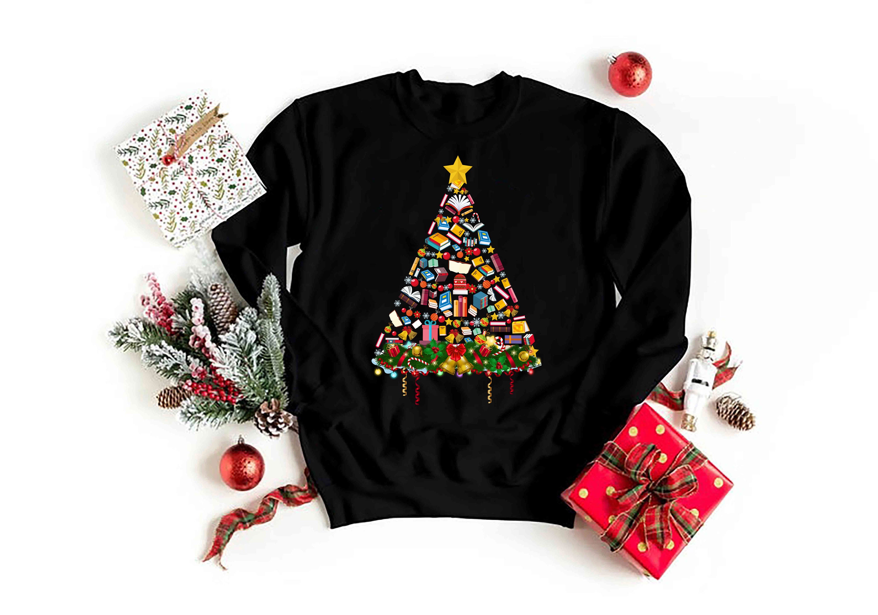 Book Lover Christmas Tree Bookworm Librarian Merry Christmas Sweatshirt