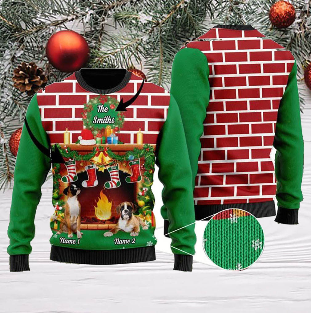 Boxer Custom Ugly Sweater For Someone Who Loves Pet And Family On Christmas Time – Customize Family Names And Dog Names- Best Christmas Gifts 2023