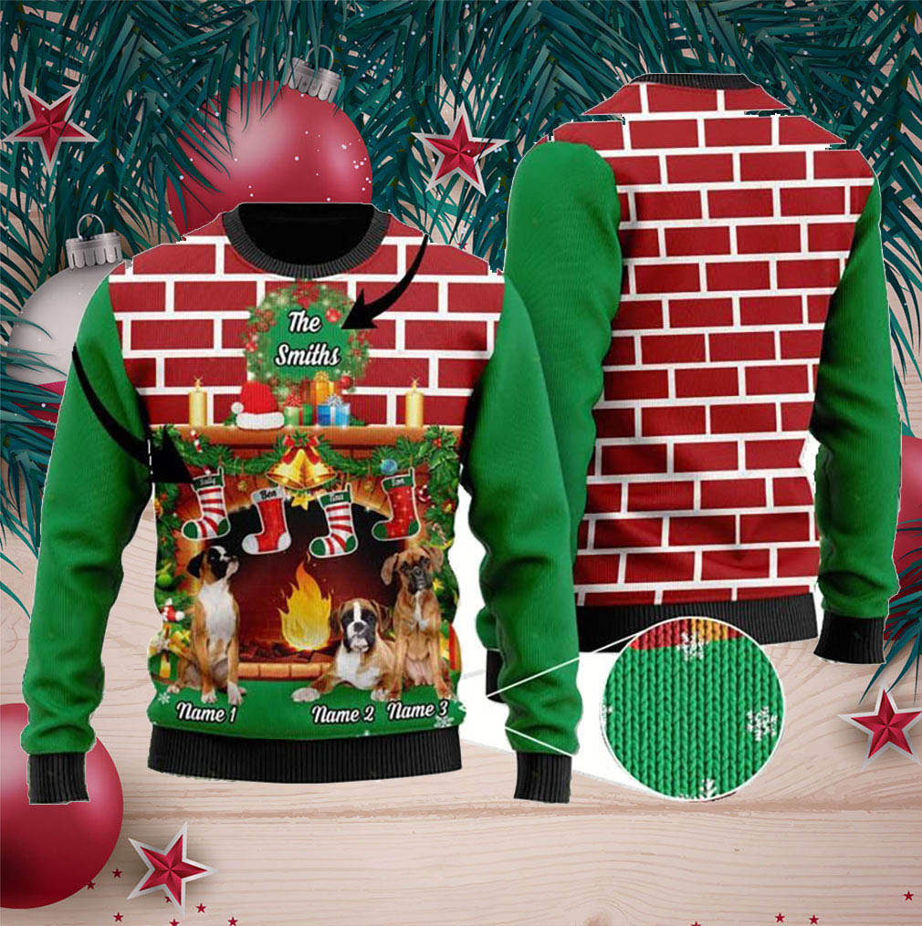 Boxer Custom Ugly Sweater For Someone Who Loves Pet And Family On Christmas Time – Customize Family Names And Dog Names- Best Christmas Gifts 2023