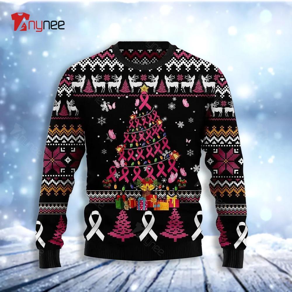 Breast Cancer Awareness Christmas Tree Ugly Christmas Sweater- Best Christmas Gifts 2023