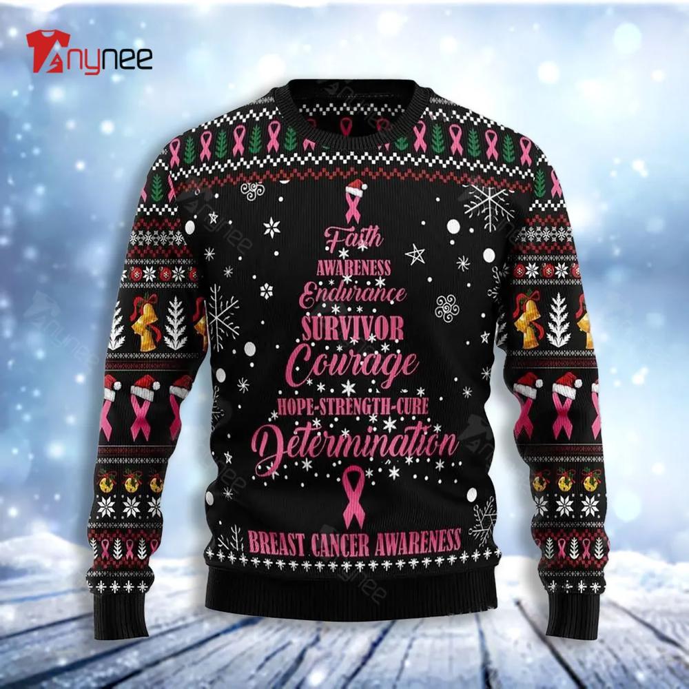 Breast Cancer Christmas Tree Womens Ugly Christmas Sweater- Best Christmas Gifts 2023