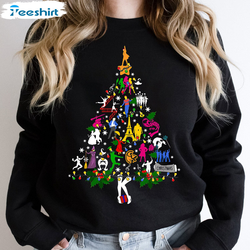 Broadway Christmas Tree Shirt, Christmas Hoodie Short Sleeve