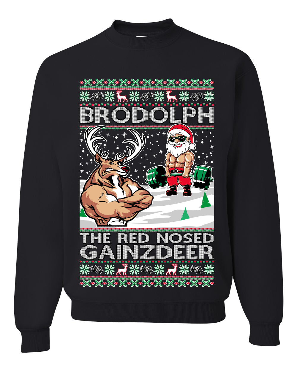 Brodolph Santa Working Out Gym the Red Nosed Gainzdeer Ugly Christmas Sweater Unisex Crewneck Graphic Sweatshirt- Best Christmas Gifts 2023