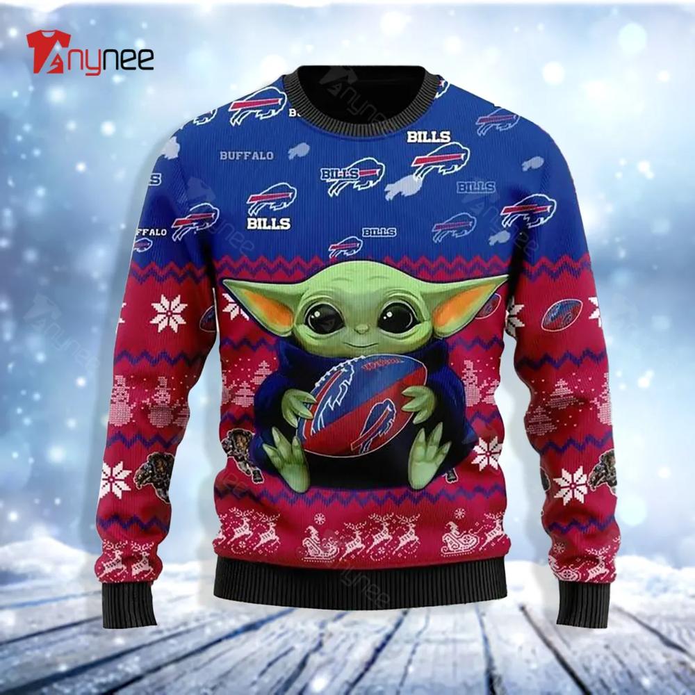 Buffalo Bills Football Baby Yoda For American Football Fans Ugly Christmas Sweater- Best Christmas Gifts 2023